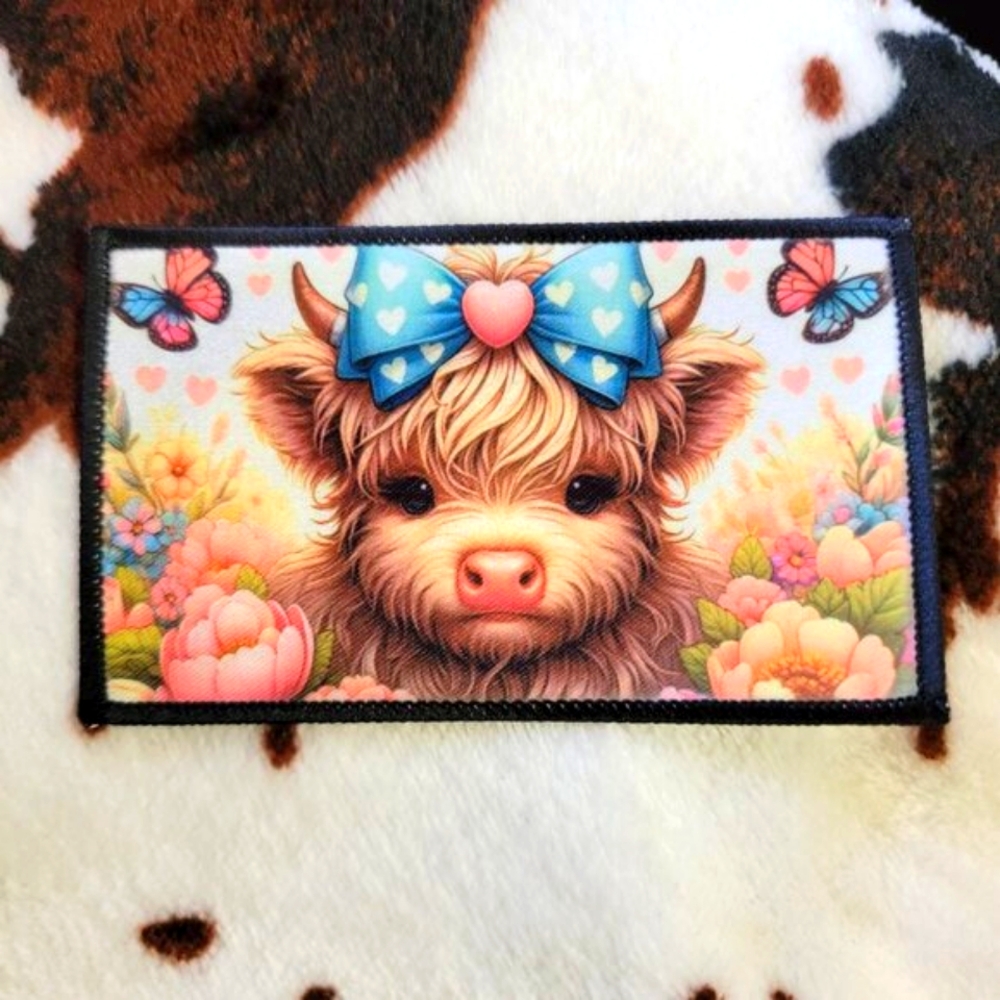 Baby Highland Cow Sublimation DYI Fabric Hat Patch Glue Iron On Sew Hat Patch